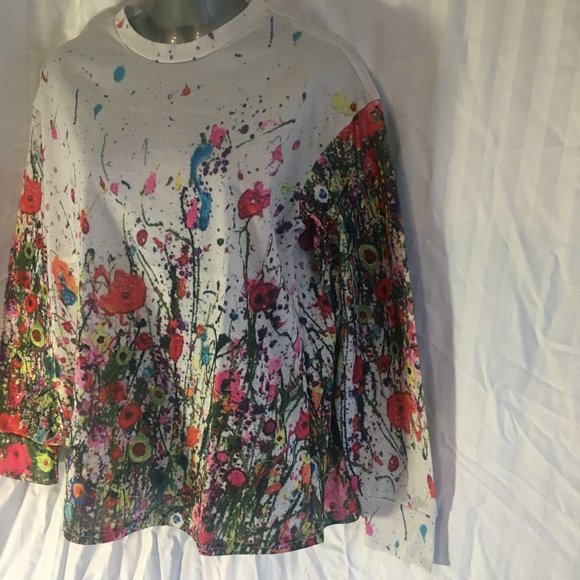 *HOST PICK* Misslook Pullover Top Womens Large Long Sleeve Blouse White Flower - Picture 5 of 16
